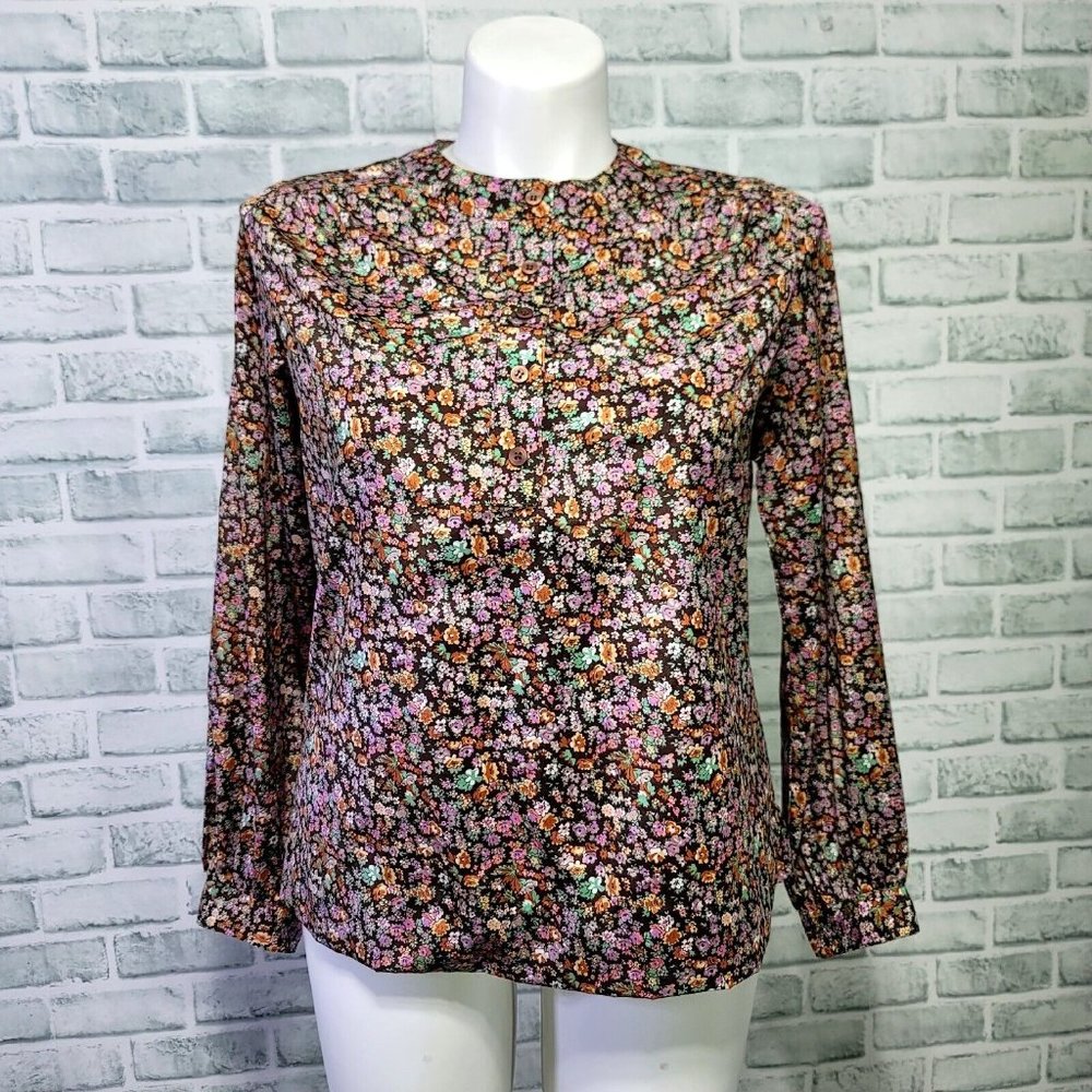 Vintage 70s Replique Collection by Lady Manhattan Womens‎ XL Floral Blouse L/S